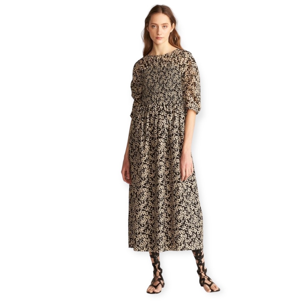 Rebecca Taylor Osaka Ruched Sleeve Cotton and Silk Dress